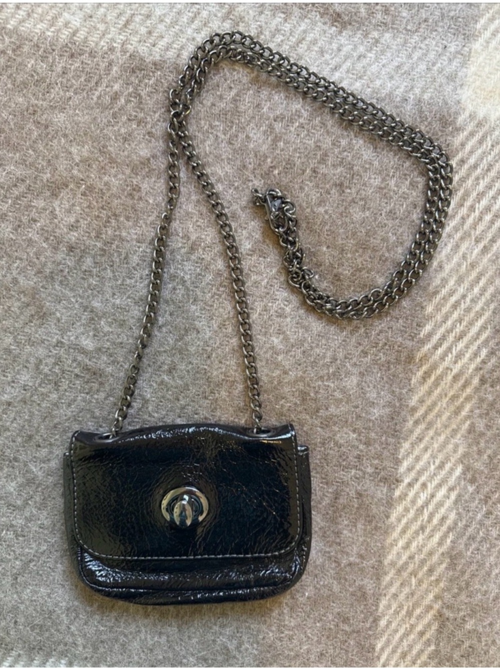 HOBO International Teal Black Leather Mini Crossbody Chain Strap Turnlock Bag